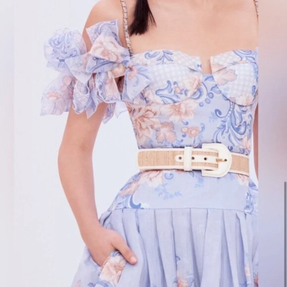 On Hold- ZIMMERMANN Postcard Bow Bodice Periwinkle Lilac Puff Sleeve Dress - Picture 3 of 7